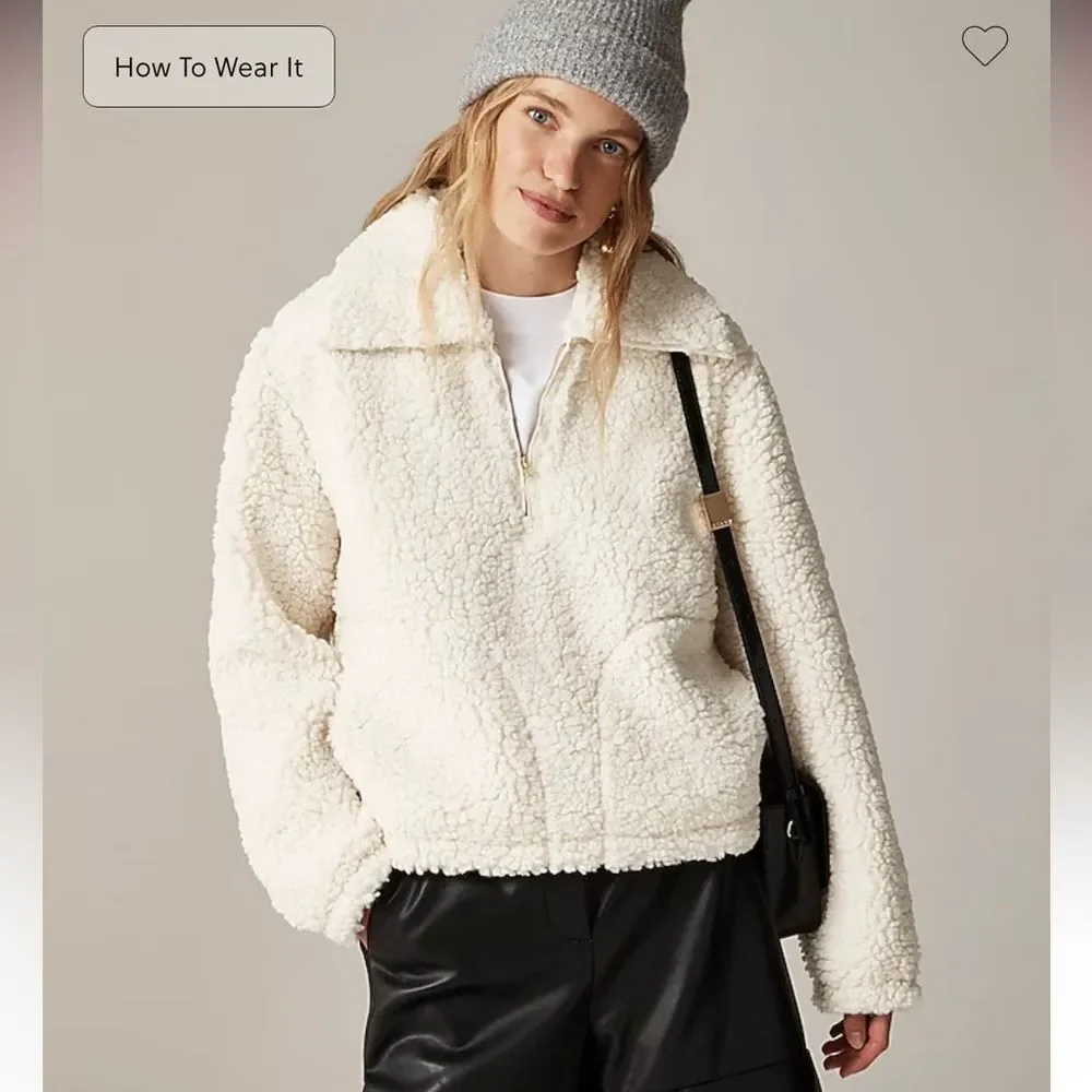 NWT J. Crew Sherpa Half-Zip Fleece Pullover Size Large